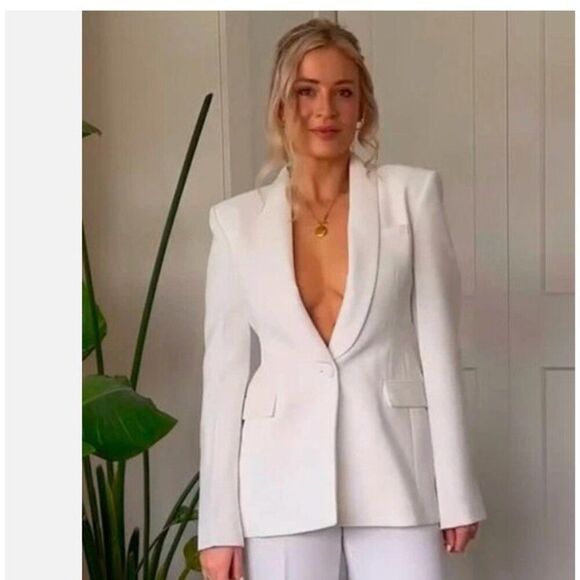 Zara Jackets & Blazers - Zara Womens Tuxedo Blazer Suit XL White Satin Lapels Single Breast 2389/198 NWT